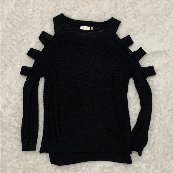 Tops - Woman’s black sweater with cut outs in arms